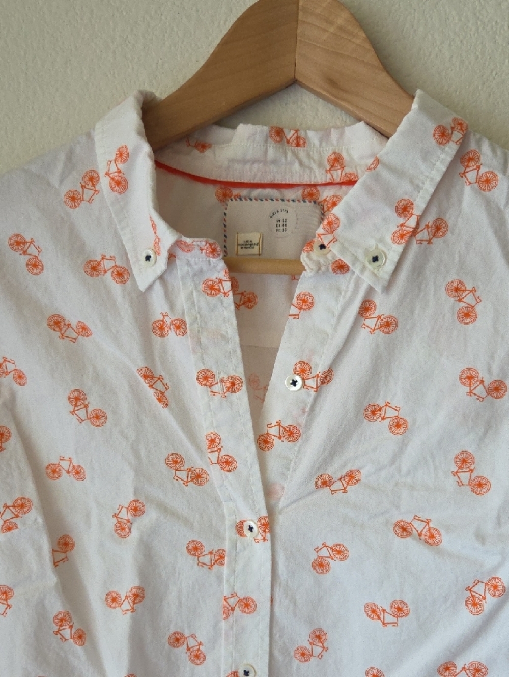 Anthropologie Postmark Bicycle Print Button Down Shirt White and Orange Sz 12 - Picture 4 of 12